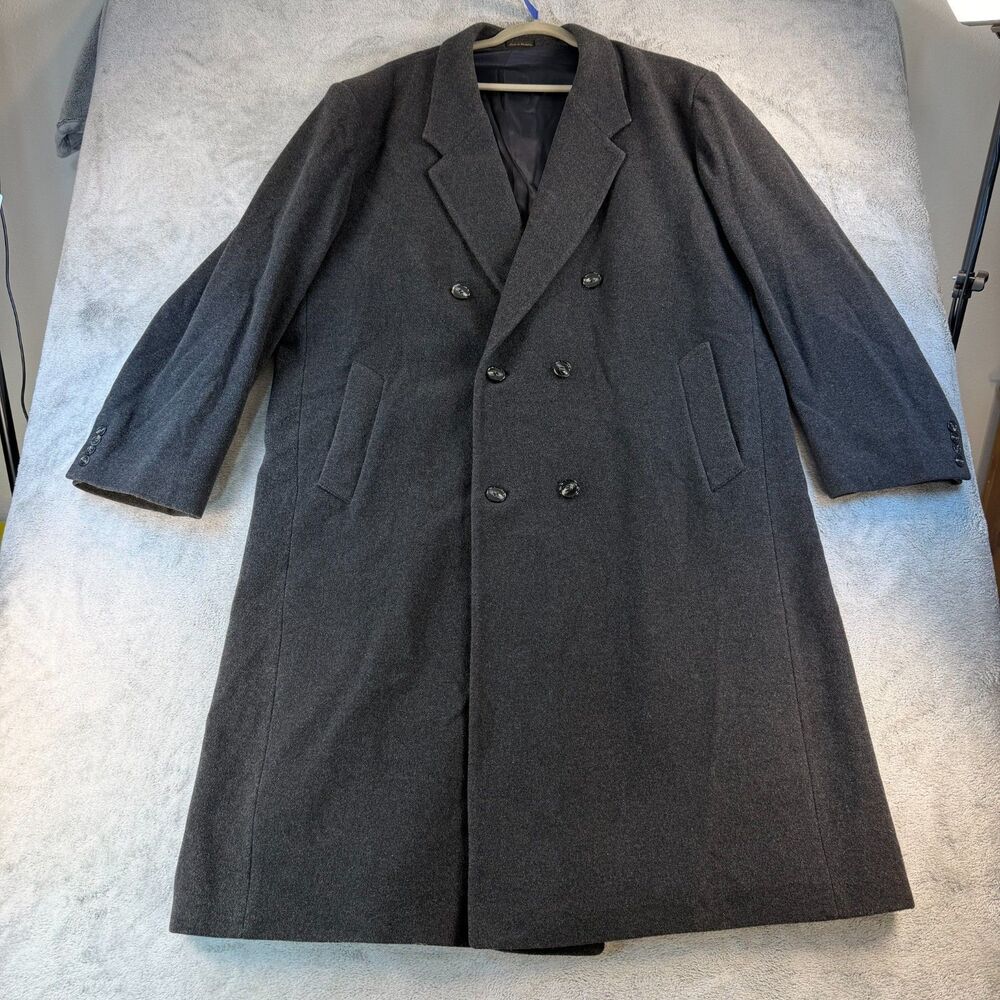 Virany Wool Overcoat Men's Double Breasted Long Charcoal Gray EU 50 L